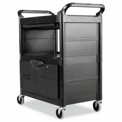 Rubbermaid Commercial Utility Cart with Locking Doors, Plastic, 3 Shelves, 200 lb Capacity, 33.63