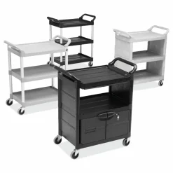 Rubbermaid Commercial Utility Cart with Locking Doors, Plastic, 3 Shelves, 200 lb Capacity, 33.63