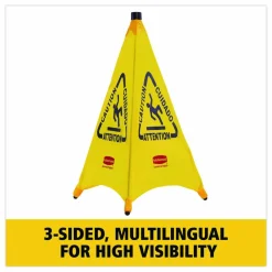 Rubbermaid 3-Sided Wet Floor Safety Cone, 30" x 21" x 21", Yellow