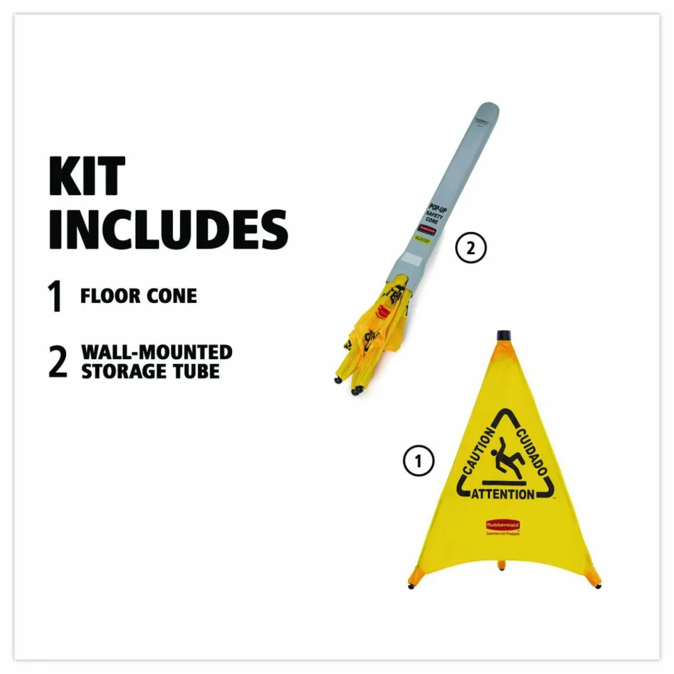 Rubbermaid 3-Sided Wet Floor Safety Cone, 30" x 21" x 21", Yellow
