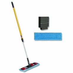 Rubbermaid Commercial Adaptable Flat Mop Kit, 19.5 x 5.5 Blue Microfiber Head, 48" to 72" Yellow Aluminum Handle