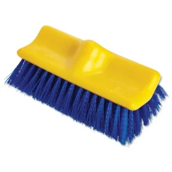 Rubbermaid Commercial Bi-Level Deck Scrub Brush, Blue Polypropylene Bristles, 10" Brush, 10" Plastic Block, Threaded Hole