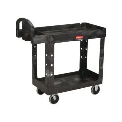 Rubbermaid Commercial BRUTE Heavy-Duty Utility Cart with Lipped Shelves, Plastic, 2 Shelves, 500 lb Capacity, 17.13" x 38.5" x 38.88", Black
