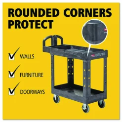 Rubbermaid Commercial BRUTE Heavy-Duty Utility Cart with Lipped Shelves, Plastic, 2 Shelves, 500 lb Capacity, 17.13