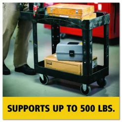 Rubbermaid Commercial BRUTE Heavy-Duty Utility Cart with Lipped Shelves, Plastic, 2 Shelves, 500 lb Capacity, 17.13