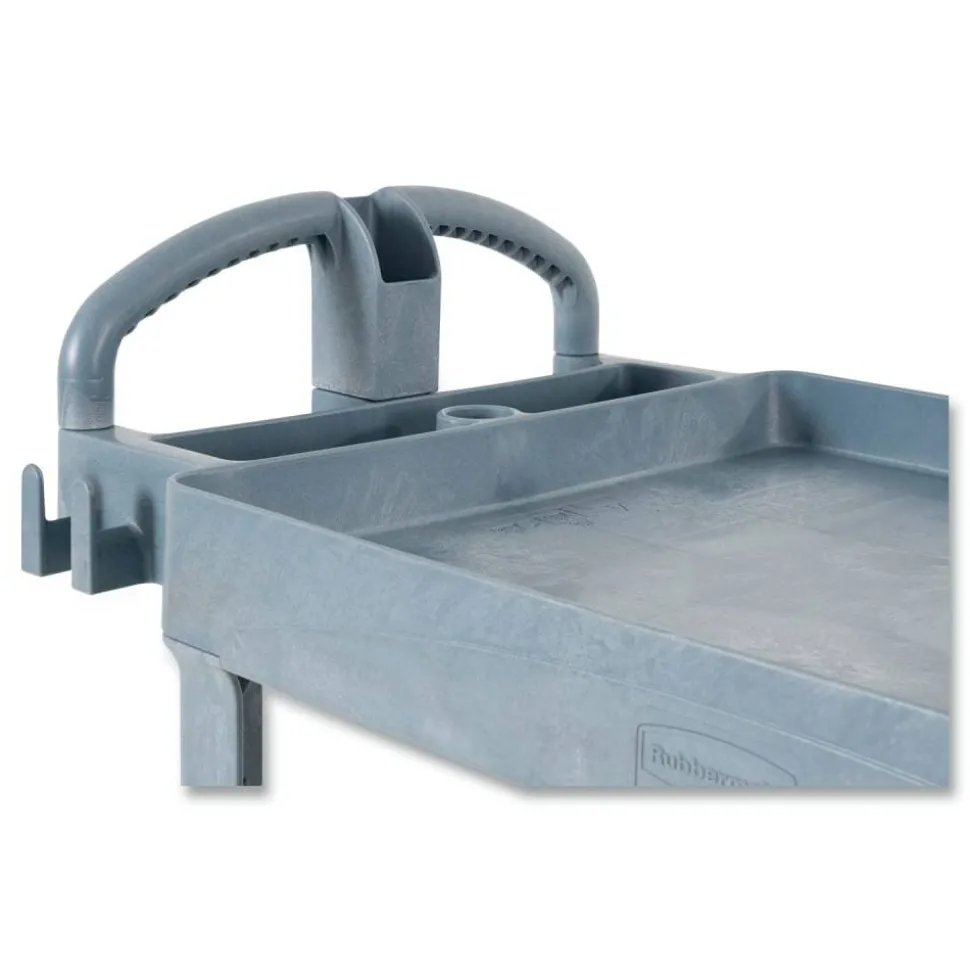 Rubbermaid Commercial BRUTE Heavy-Duty Ergo Handle Utility Cart, Plastic, Two Shelves, 500 lb Capacity, 25.5" x 44" x 39", Gray