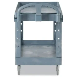 Rubbermaid Commercial BRUTE Heavy-Duty Ergo Handle Utility Cart, Plastic, Two Shelves, 500 lb Capacity, 25.5