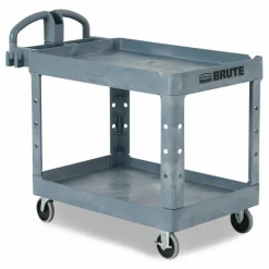 Rubbermaid Commercial BRUTE Heavy-Duty Ergo Handle Utility Cart, Plastic, Two Shelves, 500 lb Capacity, 25.5