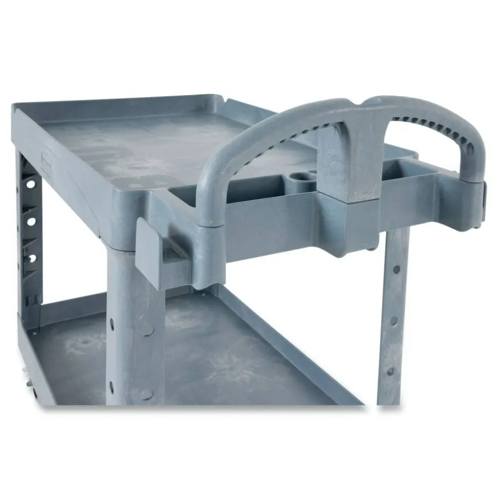 Rubbermaid Commercial BRUTE Heavy-Duty Ergo Handle Utility Cart, Plastic, Two Shelves, 500 lb Capacity, 25.5" x 44" x 39", Gray