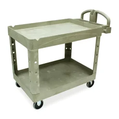 Rubbermaid Commercial BRUTE Heavy-Duty Utility Cart with Lipped Shelves, Plastic, 2 Shelves, 500 lb Capacity, 25.9
