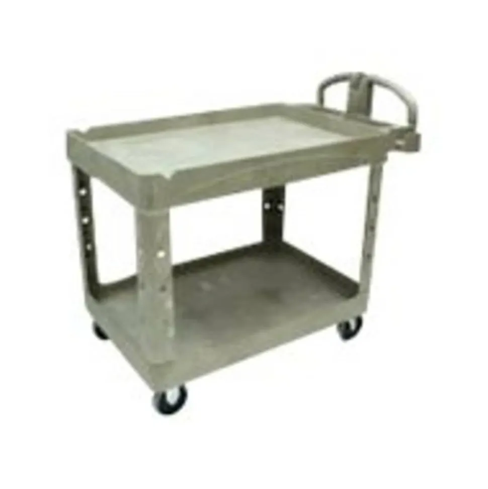 Rubbermaid Commercial BRUTE Heavy-Duty Utility Cart with Lipped Shelves, Plastic, 2 Shelves, 500 lb Capacity, 25.9" x 45.2" x 32.2", Beige