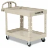 Rubbermaid Commercial BRUTE Heavy-Duty Utility Cart with Lipped Shelves, Plastic, 2 Shelves, 500 lb Capacity, 17.13" x 38.5" x 38.88", Beige