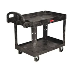 Rubbermaid Commercial BRUTE Heavy-Duty Utility Cart with Lipped Shelves, Plastic, 2 Shelves, 500 lb Capacity, 25.9" x 45.2" x 32.2", Black