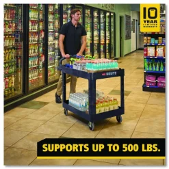 Rubbermaid Commercial BRUTE Heavy-Duty Utility Cart with Lipped Shelves, Plastic, 2 Shelves, 500 lb Capacity, 25.9