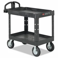 Rubbermaid Commercial BRUTE Heavy-Duty Utility Cart with Lipped Shelves, Plastic, 2 Shelves, 500 lb Capacity, 25.9