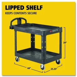 Rubbermaid Commercial BRUTE Heavy-Duty Utility Cart with Lipped Shelves, Plastic, 2 Shelves, 500 lb Capacity, 25.9