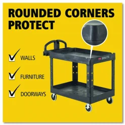 Rubbermaid Commercial BRUTE Heavy-Duty Utility Cart with Lipped Shelves, Plastic, 2 Shelves, 500 lb Capacity, 25.9