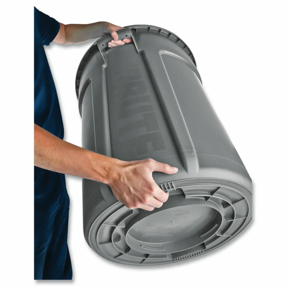 Rubbermaid Commercial BRUTE Round Plastic Refuse Container, 55 Gallon, Gray