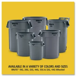 Rubbermaid Commercial BRUTE Round Plastic Refuse Container, 55 Gallon, Gray