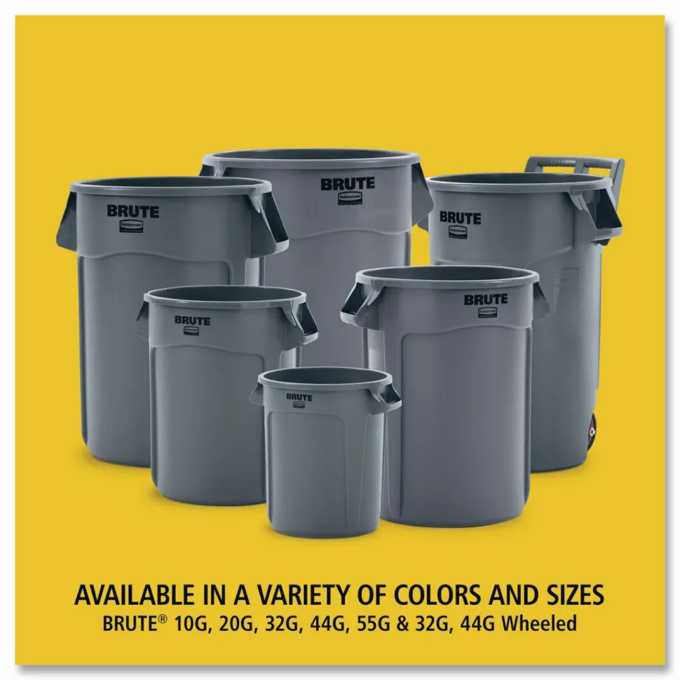 Rubbermaid Commercial BRUTE Round Plastic Refuse Container, 55 Gallon, Gray