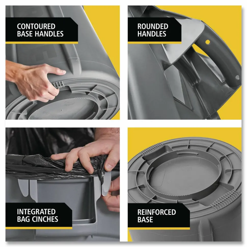 Rubbermaid Commercial BRUTE Round Plastic Refuse Container, 55 Gallon, Gray