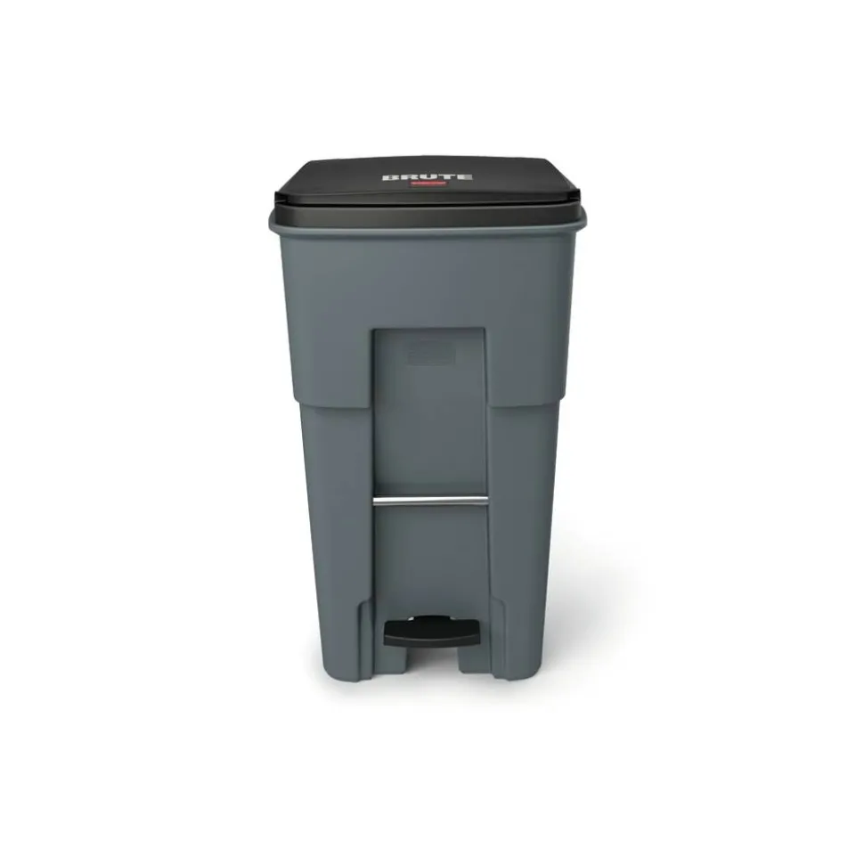 Rubbermaid Commercial BRUTE Rectangular Polyethylene Rollout Bin, Step-On, 65 Gallons, Gray