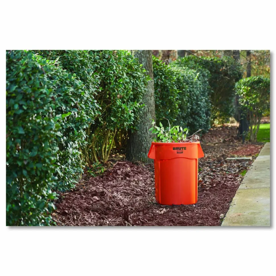 Rubbermaid Commercial Brute Round Container, 44 gal, Plastic, Orange