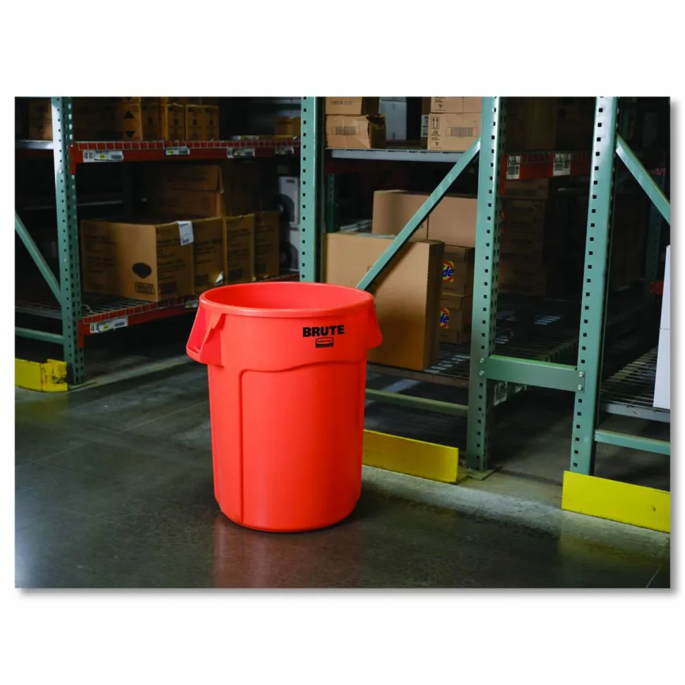 Rubbermaid Commercial Brute Round Container, 44 gal, Plastic, Orange