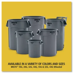 Rubbermaid Commercial Brute Round Container, 44 gal, Plastic, Orange