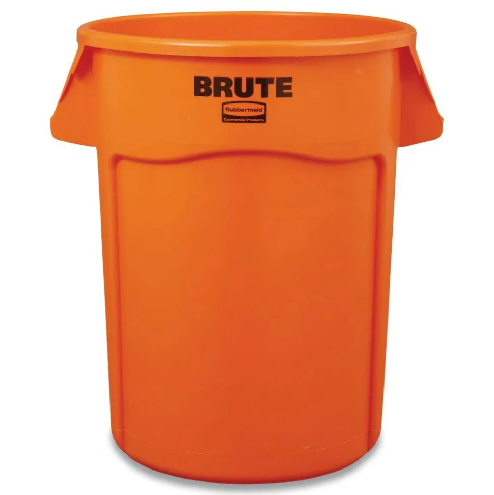 Rubbermaid Commercial Brute Round Container, 44 gal, Plastic, Orange
