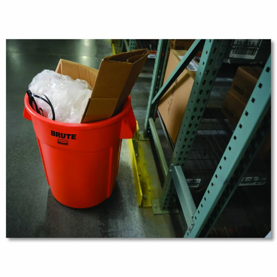 Rubbermaid Commercial Brute Round Container, 44 gal, Plastic, Orange