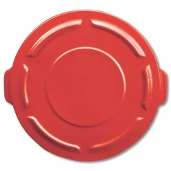 Rubbermaid Commercial BRUTE Self-Draining Flat Top Lids for 32 gal Round BRUTE Containers, 22.25" Diameter, Red