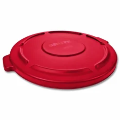 Rubbermaid Commercial BRUTE Self-Draining Flat Top Lids for 32 gal Round BRUTE Containers, 22.25" Diameter, Red