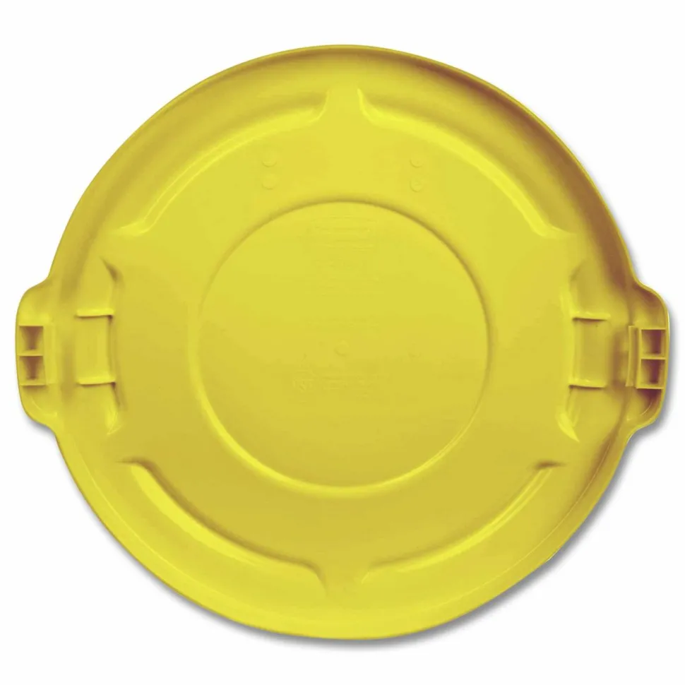 Rubbermaid Commercial BRUTE Self-Draining Flat Top Lids for 32 gal Round BRUTE Containers, 22.25" Diameter, Yellow