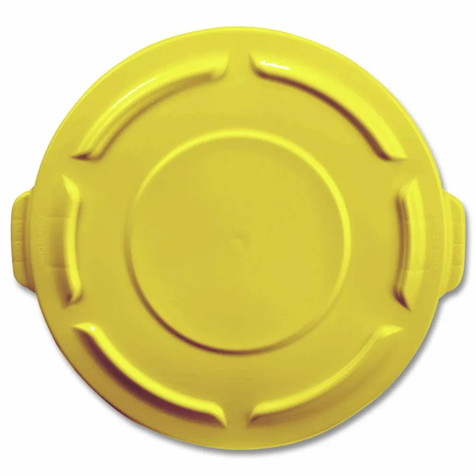 Rubbermaid Commercial BRUTE Self-Draining Flat Top Lids for 32 gal Round BRUTE Containers, 22.25" Diameter, Yellow