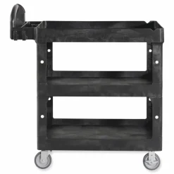 Rubbermaid Commercial BRUTE 3-Shelf Heavy-Duty Ergo Lipped Utility Cart, Resin, 3 Shelves, 600 lb Capacity, 25.24" x 44" x 47", Black