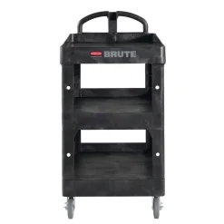 Rubbermaid Commercial BRUTE 3-Shelf Heavy-Duty Ergo Lipped Utility Cart, Resin, 3 Shelves, 600 lb Capacity, 25.24