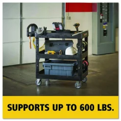 Rubbermaid Commercial BRUTE 3-Shelf Heavy-Duty Ergo Lipped Utility Cart, Resin, 3 Shelves, 600 lb Capacity, 25.24