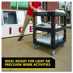 Rubbermaid Commercial BRUTE 3-Shelf Heavy-Duty Ergo Lipped Utility Cart, Resin, 3 Shelves, 600 lb Capacity, 25.24