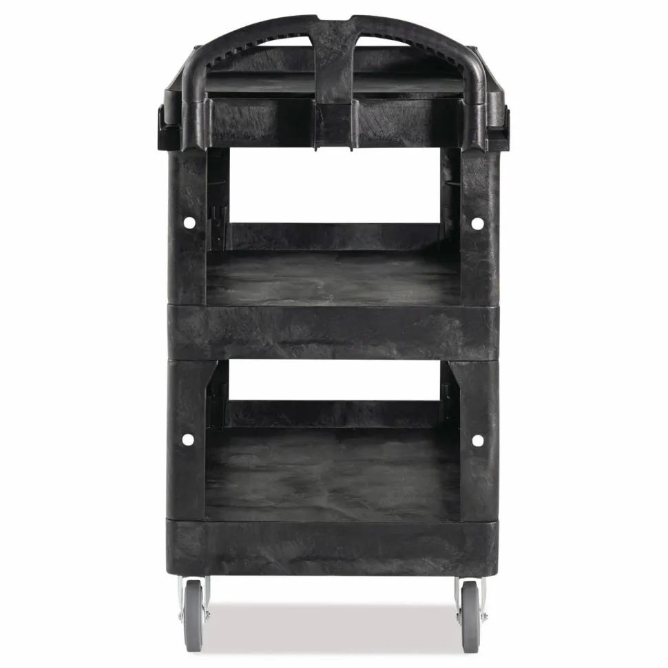 Rubbermaid Commercial BRUTE 3-Shelf Heavy-Duty Ergo Lipped Utility Cart, Resin, 3 Shelves, 600 lb Capacity, 25.24" x 44" x 47", Black