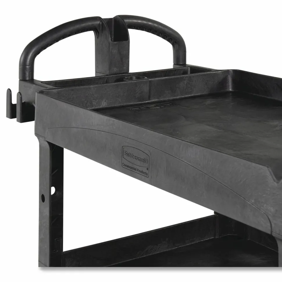 Rubbermaid Commercial BRUTE 3-Shelf Heavy-Duty Ergo Lipped Utility Cart, Resin, 3 Shelves, 600 lb Capacity, 25.24" x 44" x 47", Black