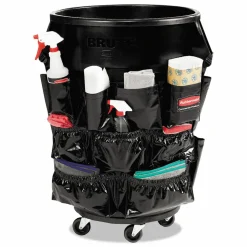 Rubbermaid Commercial Brute Caddy Bag, 12 Compartments, 11.39 w x 15.38 Diameter, Black, 6/Carton