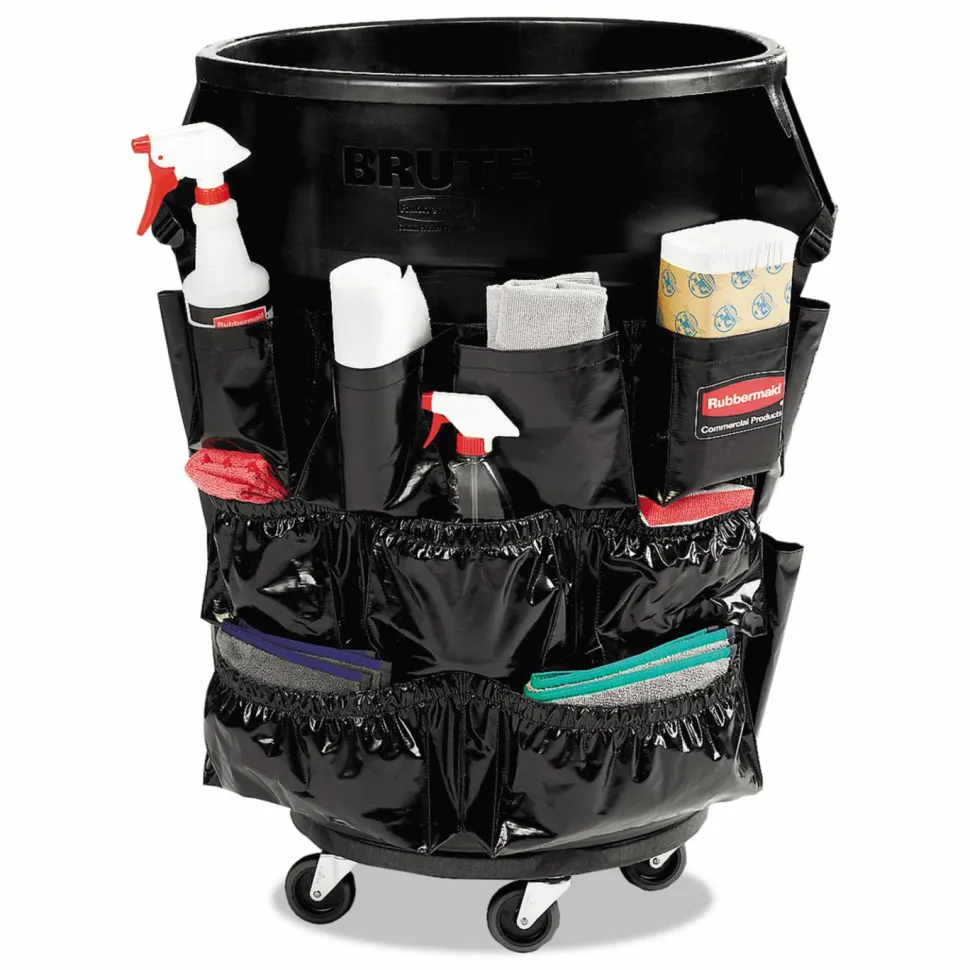 Rubbermaid Commercial Brute Caddy Bag, 12 Compartments, 11.39 w x 15.38 Diameter, Black, 6/Carton