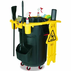 Rubbermaid Commercial BRUTE Standard Brute Rim Caddy, Four Compartments, Fits 32.5" Diameter Cans, 26.5 x 6.75, Yellow