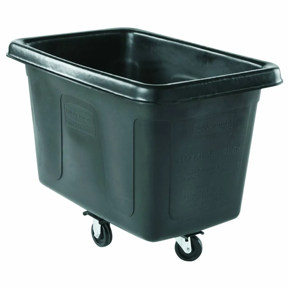 Rubbermaid Commercial Cube Truck, 59 gal, 300 lb Capacity, Plastic, Black