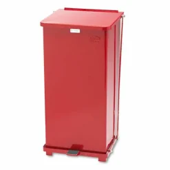 Rubbermaid Commercial Defenders Heavy-Duty Steel Step Can, 13 gal, Steel, Red