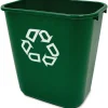 Rubbermaid Commercial Deskside Recycling Container, 7.03 gal Capacity, Rectangular, 15"H x 10.2"W, Plastic, Green, 12 / Carton