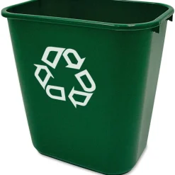Rubbermaid Commercial Deskside Recycling Container, 7.03 gal Capacity, Rectangular, 15"H x 10.2"W, Plastic, Green, 12 / Carton