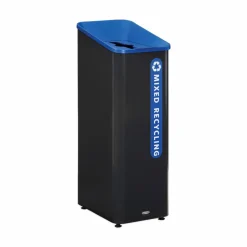 Rubbermaid Commercial Elevate Decorative Waste Can - 15 gal Capacity - Durable, Powder Coated, Smooth - 31.5"x12.8"- Metal - Pearl Dark Gray