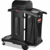 Rubbermaid Commercial Executive High Security Janitorial Cleaning Cart, Plastic, 4 Shelves, 1 Bin, 23.1" x 39.6" x 27.5", Black